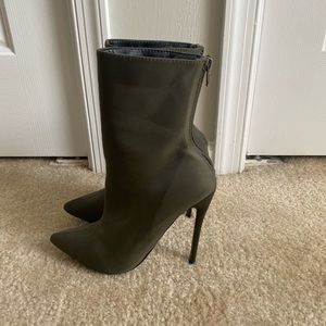 High Heeled Booties - Army Green